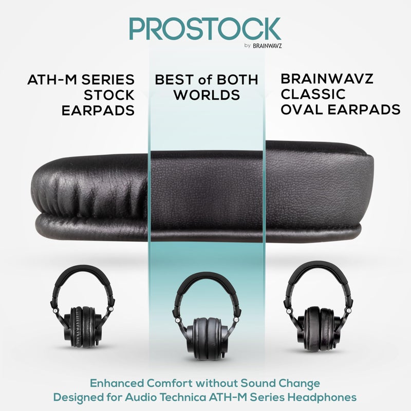 Brainwavz ProStock ATH M50X Upgraded Earpads, Improves Comfort & Style Without Changing The Sound - Ear Pad Designed for ATH-M50X M50BTX M20X M30X M40X Headphones, Vegan Leather (Black) - Image 2